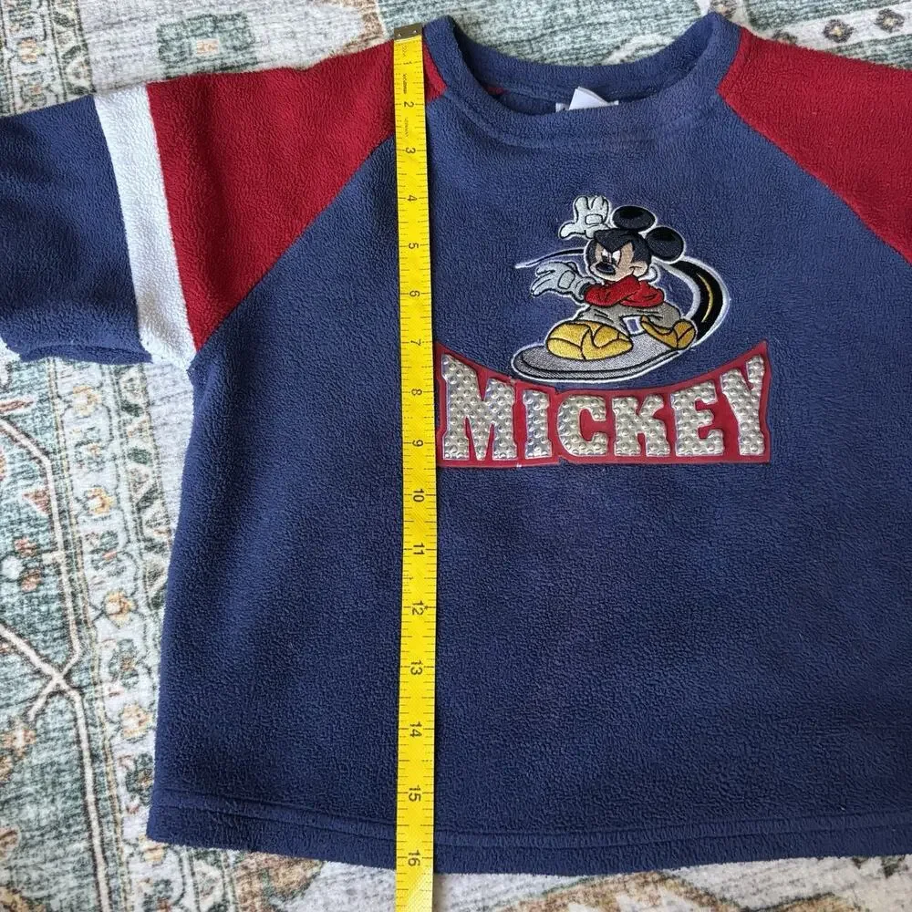 Y2K Disney Store Kids Sz XXS Fleece Mickey Streetwear Long Sleeve Top
